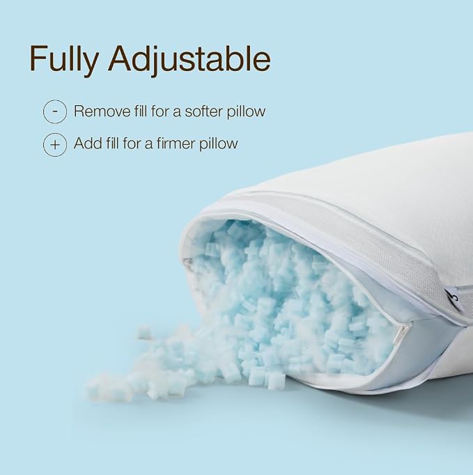 Coop Home Goods Cool+ Adjustable Cooling Body Pillow, 18x52, Cooling Gel Memory Foam & Microfiber, Side Sleeper & Pregnancy Pillow with Cool-to-the-Touch Washable Cover, Breathable Full Body Support