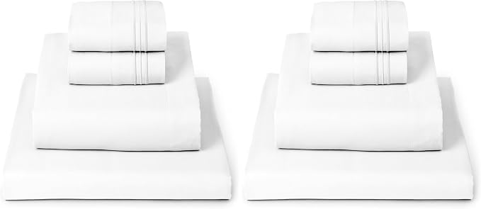 Mellanni Full Sheets Set - 4 PC Iconic Collection Bedding - Hotel Luxury, Extra Soft, Cooling Bed Sheets - Wrinkle, Fade, Stain Resistant (Full, White) (Pack of 2)