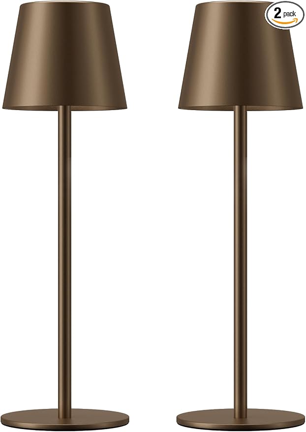 Kakanuo Brown Cordless Table Lamp Rechargeable, Battery Operated | 2 Pack 5000mAH Battery, 3 Color Stepless Dimming, for Dining Table, Kitchen Counter, Outdoor Patio, Touch Control