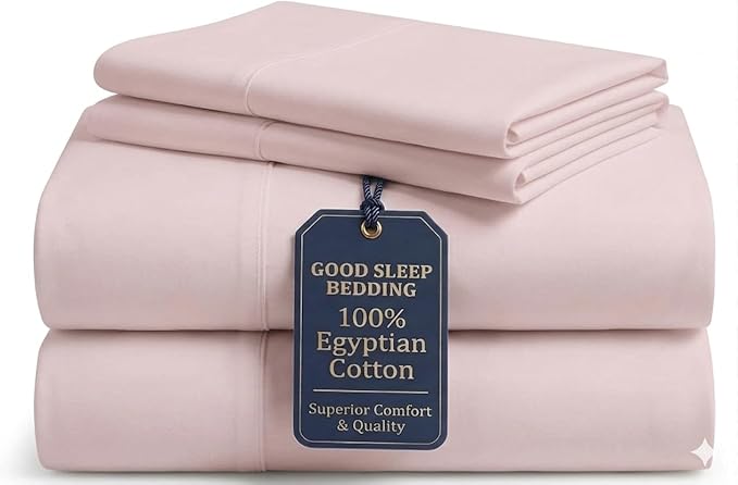 Good Sleep Bedding 100% Egyptian Cotton Bed Sheets King Size, 4 Piece Silky Sateen Weave King Bed Sheets, Ultra-Soft & Durable Hotel Luxury, 16" King Sheets Deep Pocket - Blush