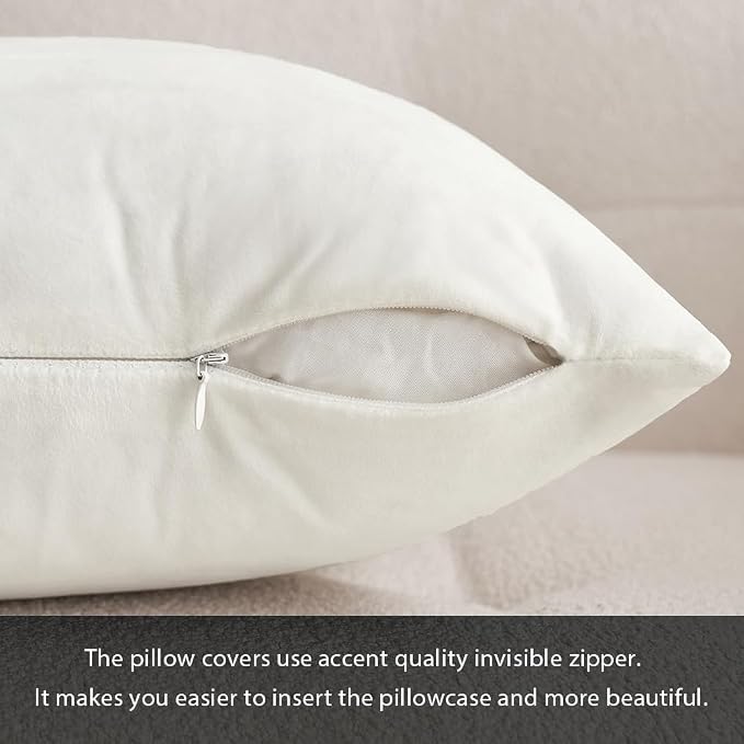 MIULEE 12x20 Inch Lumbar Velvet Throw Pillow Covers Pure White | Pack of 2 Soft Solid Decorative Pillow Covers, Modern Luxury Home Decor, for Chair Couch Sofa Bedroom Livingroom