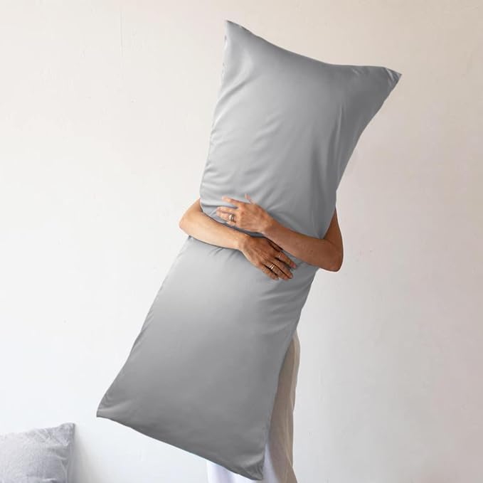 WishSmile Body Cooling Pillowcase Long Pillow Case Breathable Cool Silky Soft Rayon Derived from Bamboo Fabric, Hair and Skin Friendly, Light Gray, 1 Pack, 20x54IN