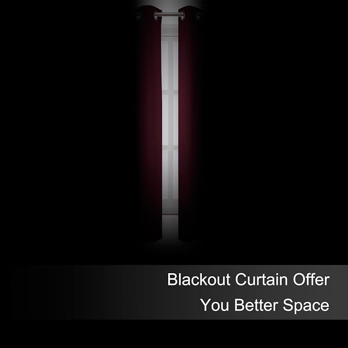 Blackout Curtains 66 x 72 Inch Long Burgundy Red Curtains Set of 2 Panels Room Darkening Curtains for Bedroom and Living Room