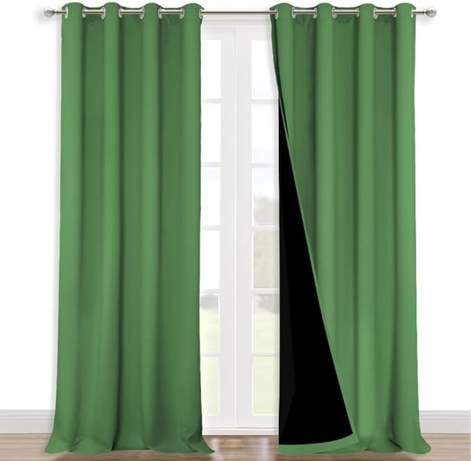 NICETOWN Full Shading Curtains for Windows, Forest Green, Pack of 2, 52 inches W x 95 inches L, Super Heavy-Duty Black Lined Blackout Curtains for Bedroom, Privacy Assured Window Treatment