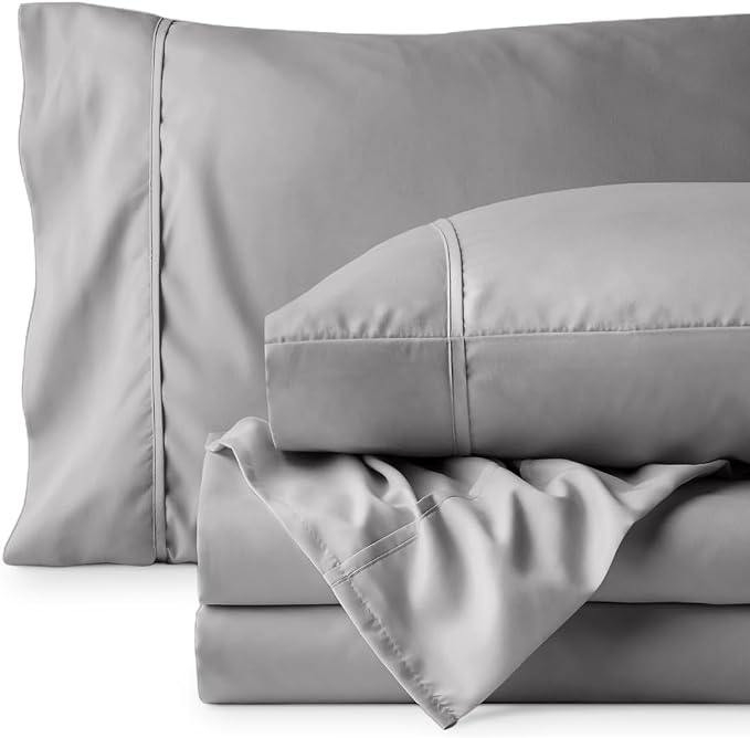 Bare Home Cal King Sheet Set - 1800 Ultra-Soft (Cal King, Light Grey) | Deep Pockets 6 to 15 Inches, Breathable, Hypoallergenic, Hotel Luxury, Easy Fit, Soft, All-Season