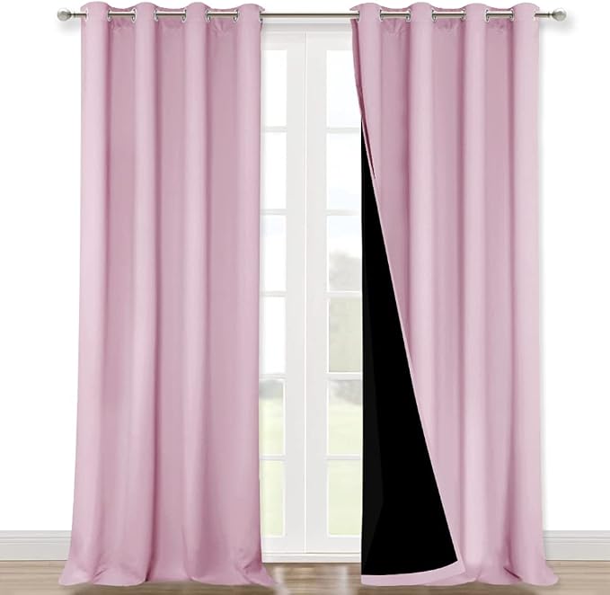 NICETOWN Full Shading Curtains for Windows, Super Heavy-Duty Black Lined Blackout Curtains for Girl's Room, Privacy Assured Heavy Drapes (Lavender Pink, Pack of 2, 52 inches W x 95 inches L)