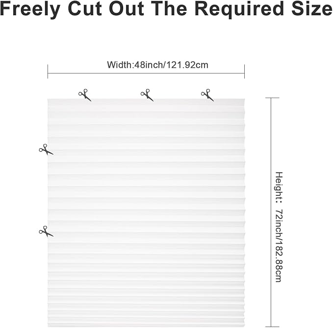 MYshade 12 Pack Temporary Light Filtering Paper Shades for Windows,Paper Pleated Blinds with Adhesive,No Tools No Drilling Free Cut Size Temporary Room Darkening Shades(White, 48" W x 72" H)