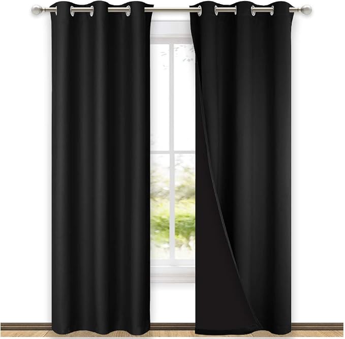 NICETOWN Black Blackout Curtains for Dining Room 42" w x 84" L 2 Panels | High-End Thermal Full Room Darkening Curtains Soundproof Window Treatment Drapes for Hall Room, Light Blocking Home Decor