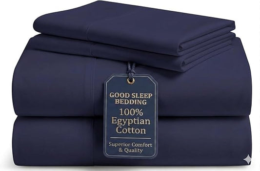 Good Sleep Bedding California King Sheets, 4 Piece, 100% Egyptian Cotton Cal King Sheets, Sateen Weave Bed Sheets, Ultra-Soft, 16" California King Sheet Sets Deep Pocket - Navy Blue