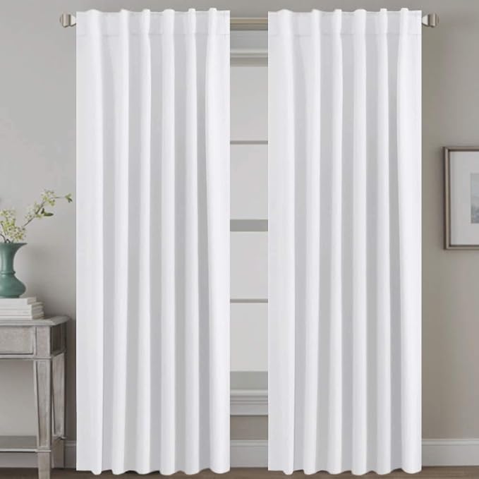 H.VERSAILTEX White Curtains Thermal Insulated Window Treatment Panels Room Darkening Privacy Assured Drapes for Living Room Back Tab/Rod Pocket Bedroom Draperies, 52 x 96 Inch, 2 Panels