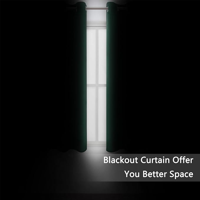 Blackout Curtains 66 x 72 Inch Long Dark Green Curtains Set of 2 Panels Room Darkening Curtains for Bedroom and Living Room