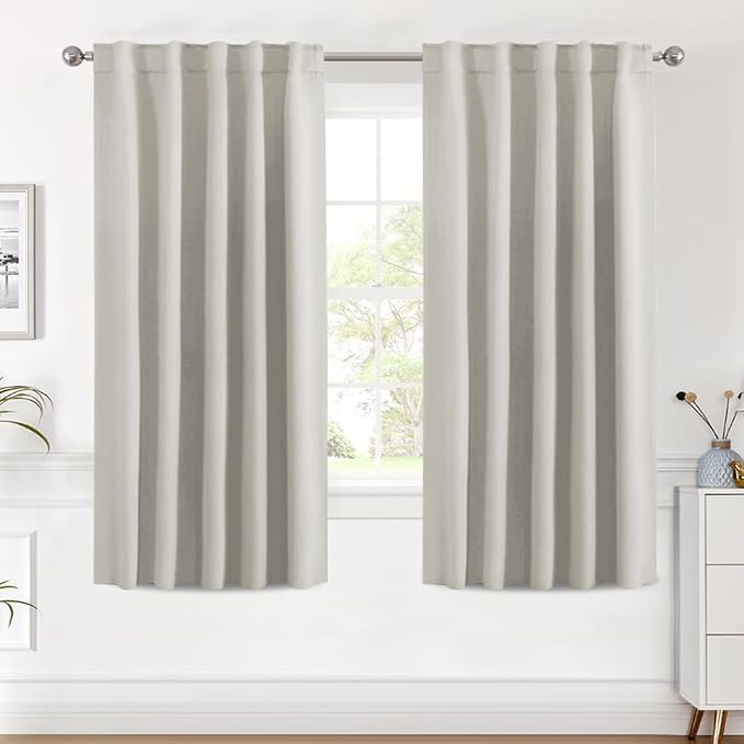 H.VERSAILTEX Blackout Curtains Thermal Insulated Window Treatment Panels Room Darkening Blackout Drapes for Living Room Back Tab/Rod Pocket Bedroom Draperies (2 Panels, Ivory/Cream, 42 x 63 Inch)