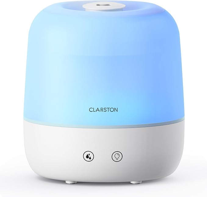 Clarston Humidifiers for Bedroom, 2L Cool Mist Humidifier, 24dB Quiet Sleep | 25H Runtime, Easy to Top Fill & Clean, Humidification for Baby Nursery & Plant, 360° Nozzle for Large Room, Nightlight,No BPA