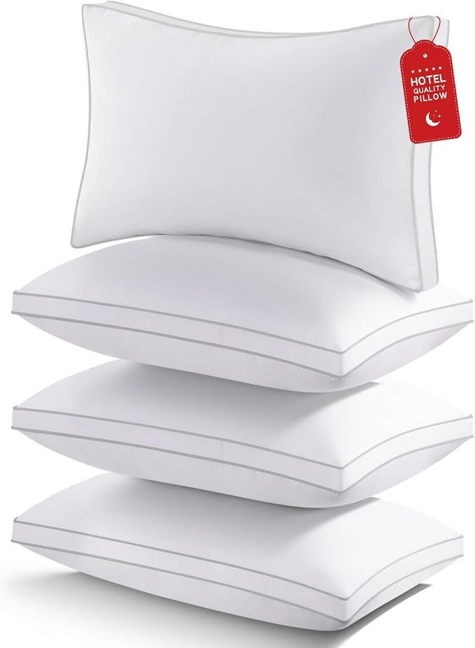 ROUMEA Pillows Standard Size Set of 4, Gusseted Bed Pillows for Sleeping | Luxury Hotel Quality, Supportive Queen Pillow with Soft Down Alternative for Back Stomach Side Sleepers, Machine Washable