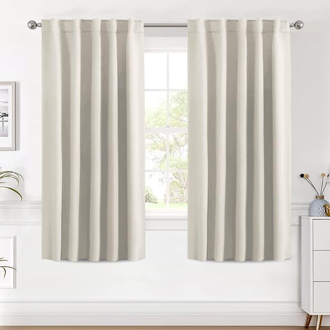 H.VERSAILTEX Light Reducing Curtains Thermal Insulated Window Treatment Panels Room Darkening Privacy Assured Drapes for Living Room Back Tab/Rod Pocket Bedroom Drapes 2 Panels, Ivory - 42 x 63 Inch