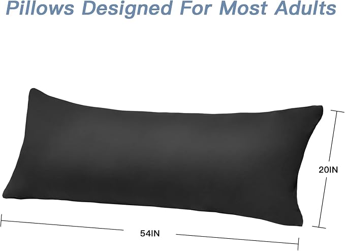 DOWNCOOL Luxury Full Body Pillow Insert with Fiber Cover - Ultra Soft Body Pillow for Sleeping - Breathable Long Bed Pillow Insert, 20"x54"(Black, with Cover)