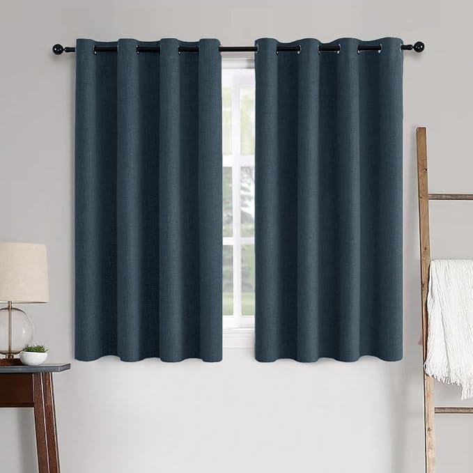 MIULEE 100% Blackout Linen Curtains for Bedroom 52x45 Inches Navy | Room Darkening, Light Blocking, Thermal Insulated, Grommet Top, Linen Textured, Window Curtains for Living Room, 2 Panels