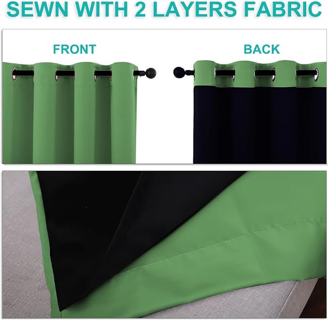 NICETOWN Full Shading Curtains for Windows, Forest Green, Pack of 2, 52 inches W x 95 inches L, Super Heavy-Duty Black Lined Blackout Curtains for Bedroom, Privacy Assured Window Treatment