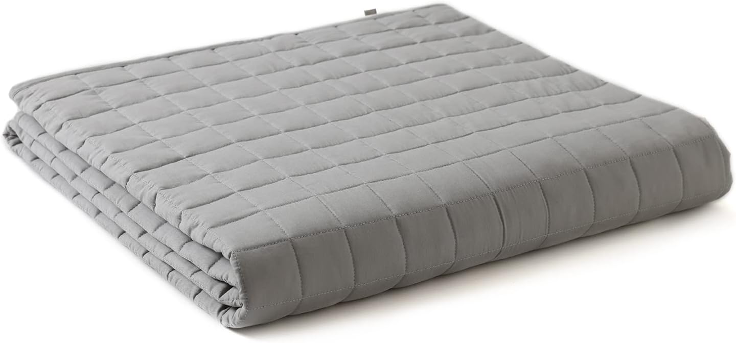 YnM Cotton King Size Weighted Blanket for Adults (88x104 Inches, 25 Pounds, Light Grey), Smallest Compartments with Cooling Glass Beads,Heavy Blanket for Two Persons of 110~190lbs on Queen or King Bed