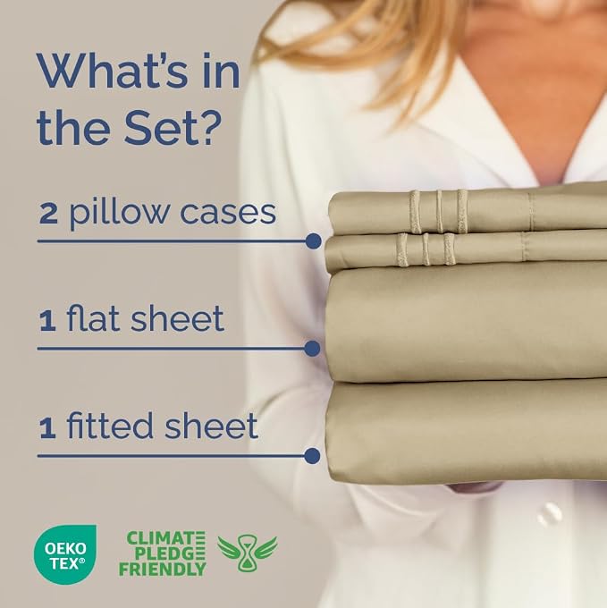Full Size 4 Piece Sheet Set - Comfy Breathable & Cooling Sheets - Beige | Hotel Luxury Bed Sheets for Women & Men, Deep Pockets, Easy-Fit, Extra Soft and Wrinkle Free Sheets, Oeko-Tex Bed Sheet Set