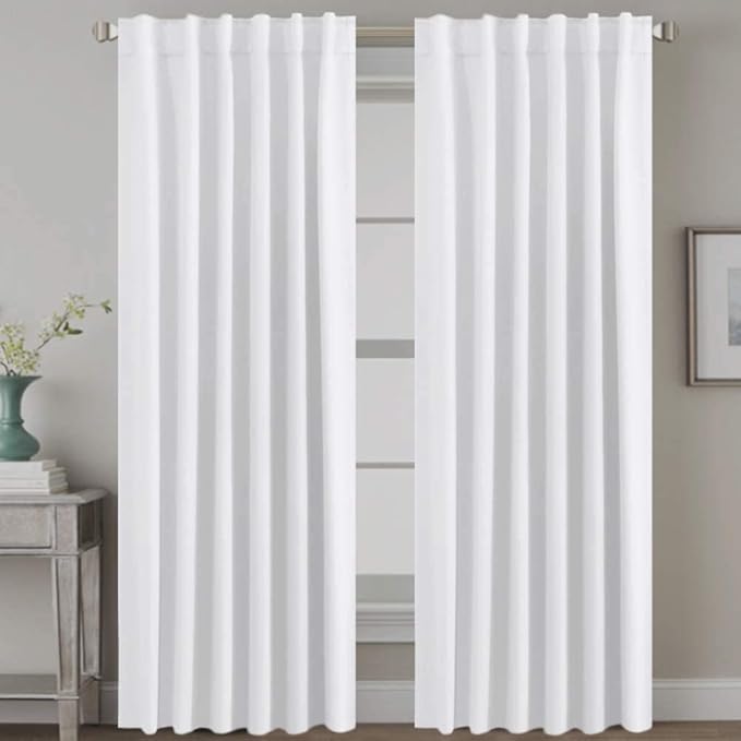 H.VERSAILTEX Back Tab White Curtains 102 Inch Long for Living Room, Rod Pocket Room Darkening Thermal Insulated Light Blocking Drapes, 52 x 102 Inch, 2 Panels
