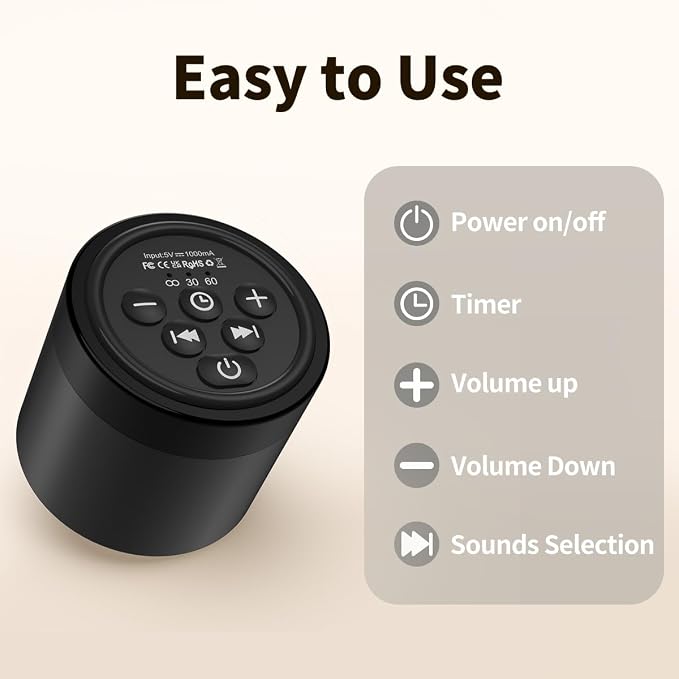 Portable Mini White Noise Machine Sound Machine with 30 Soothing Sounds for Newborn Kids Adults Rechargeable Sleep Brown Noise Machine with 4 Timers Memory Function for Travel Camping Home and Office