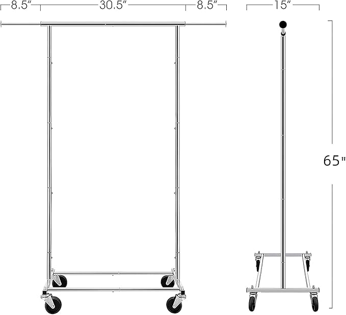 Simple Trending Standard Rod Clothing Garment Rack, Rolling Clothes Organizer on Wheels for Hanging Clothes, Chrome (Pack of 3)