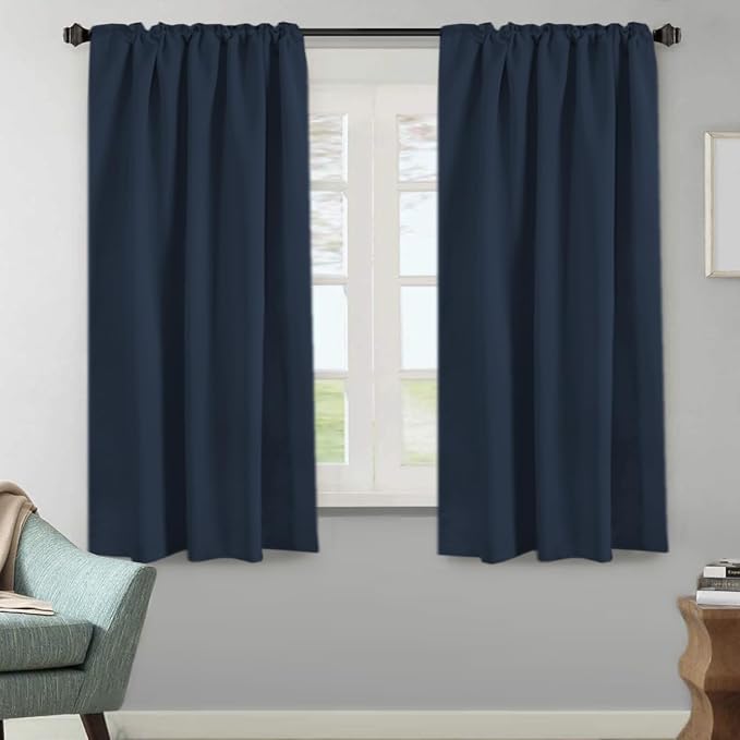 H.VERSAILTEX Blackout Curtains Thermal Insulated Window Treatment Panels Room Darkening Blackout Drapes for Living Room Back Tab/Rod Pocket Bedroom Draperies, 52 x 63 Inch, Navy Blue, 2 Panels