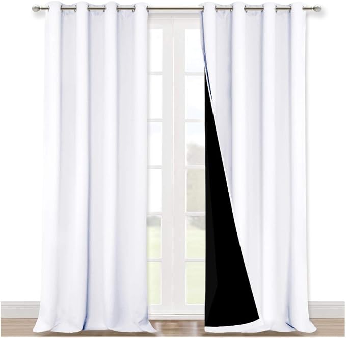 NICETOWN White Blackout Curtains for Bedroom 52" Wide x 95" Long 2 Panels | Room Warming Full Shading Super Heavy-Duty Black Lined Drapes, Privacy Assured Window Treatments Home Decor Noise Reducing