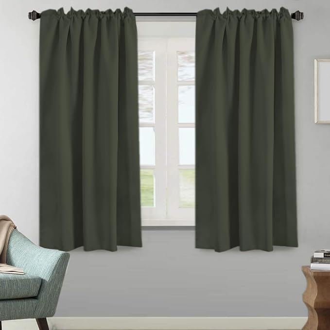 H.VERSAILTEX Blackout Curtains Thermal Insulated Window Treatment Panels Room Darkening Blackout Drapes for Living Room Back Tab/Rod Pocket Bedroom Draperies (2 Panels, Olive, 52 x 63 Inch)