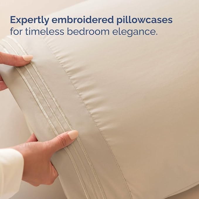 Flex Top Split Head King 4 Piece Sheet Set - Ultra-Soft, Breathable - Cream | Cooling Bed Sheets Set, Hotel Luxury Bedding for Women & Men with Deep Pockets, Wrinkle Free & Fade Resistant, Oeko-Tex