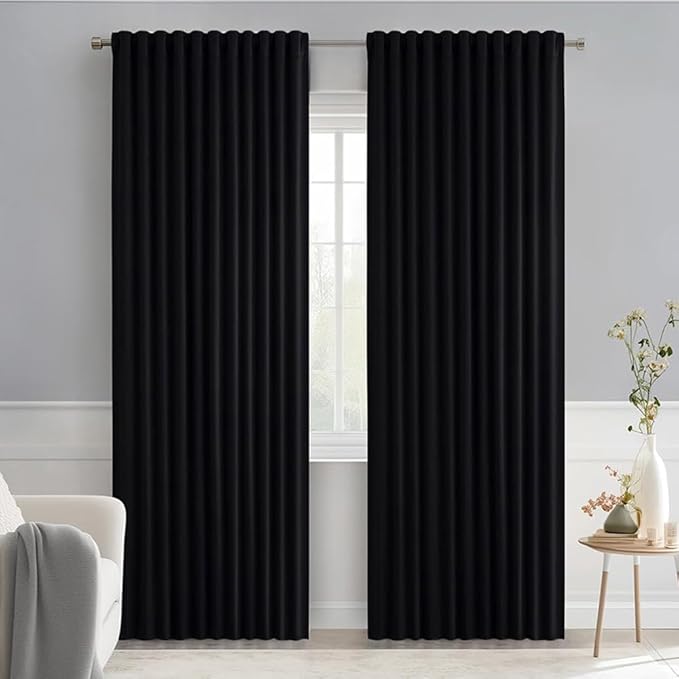 MIULEE Black Back Tab Blackout Curtains 66x84 Inch Length 2 Panels Set | Rod Pocket Pinch Pleated, Thermal Insulated, Room Darkening, Light Blocking Drape, Halloween Curtains for Living Room Bedroom