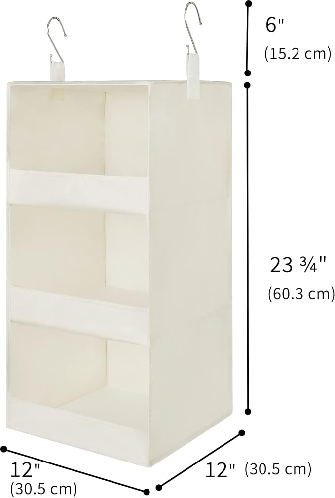 GRANNY SAYS 3-Shelf Hanging Closet Organizer, Foldable Storage, Beige | 33 lb Capacity, No-Sag Support, Keeps Clothes Neat, Folds Flat, Fits RV, Dorm & Small Closets, 2 Pack