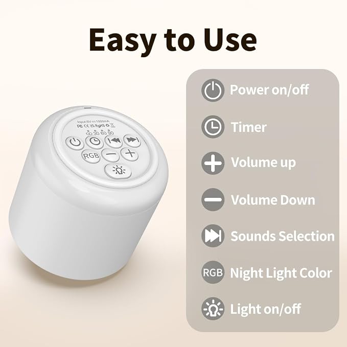 Portable White Noise Machine Mini Sound Machine with Light 30 Soothing Sounds Rechargeable for Adults Baby Kids Sleep Brown Noise Machine with Memory Function 4 Timers for Travel Camping Home Office