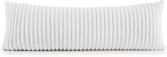 BEDELITE Fluffy Striped Body Pillow Cover with Zipper, Bright White, 20x54 | Ultra-soft Faux Fur with 14D Striped Texture, Comfy, Plush, and Cloud-like, Body Pillow Pillowcase for Bed Couch Room Decor
