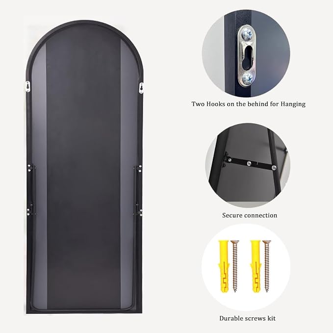 Dewfig Arched Full Length Mirror, 76"x34" Large Floor Mirror, Black | Aluminum Alloy Frame Full Body Mirror, HD Shatterproof Tempered Glass, Lean/Stand/Wall for Living Room,Bedroom, Dressing Room