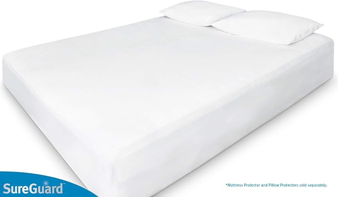 SureGuard King Size Mattress Protector - 100% Waterproof, Hypoallergenic - Premium Fitted Cotton Terry Cover | Soft Noiseless Breathable Hypoallergenic Washable Mattress Pad, Stretchable Pockets fit Bed 6-20" Deep (Cotton Terry)