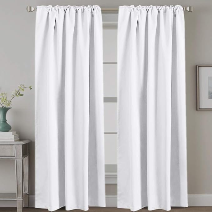 H.VERSAILTEX White Curtains Thermal Insulated Window Treatment Panels Room Darkening Privacy Assured Drapes for Living Room Back Tab/Rod Pocket Bedroom Draperies, 52 x 84 Inch, 2 Panels