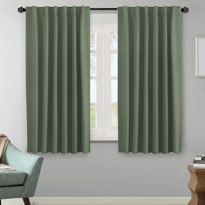 H.VERSAILTEX Blackout Curtains Thermal Insulated Window Treatment Panels Room Darkening Blackout Drapes for Living Room Back Tab/Rod Pocket Bedroom Draperies (2 Panels, Bronze Green, 52 x 63 Inch)