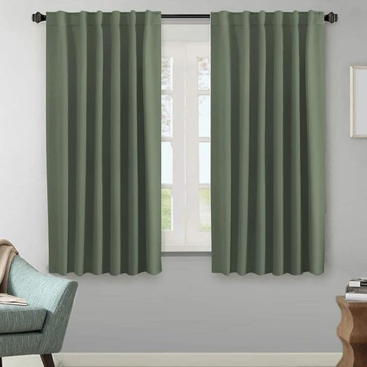 H.VERSAILTEX Blackout Curtains Thermal Insulated Window Treatment Panels Room Darkening Blackout Drapes for Living Room Back Tab/Rod Pocket Bedroom Draperies (2 Panels, Bronze Green, 52 x 63 Inch)