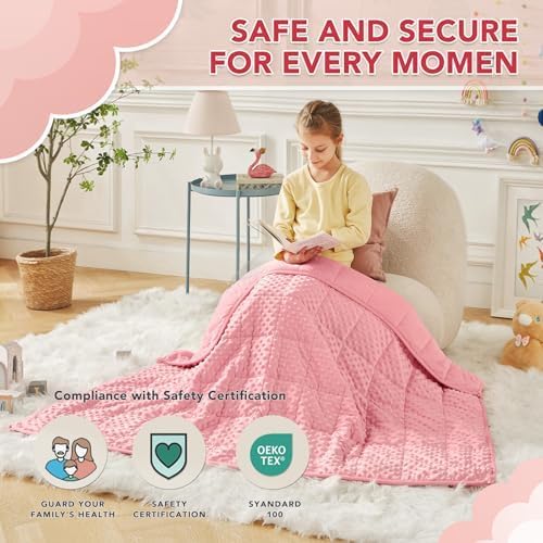 CuteKing Weighted Blanket - Weighted Blanket with Premium Glass Beads - Heavy Blanket Crystal Velvet for Comfortable & Warm - Thick Blanket All Season (7lbs, 40"x60", Pink Bubble)