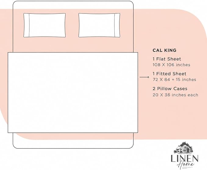 Linen Home 100% Cotton Percale Sheets California King Size, Tropical Peach, Deep Pocket, 4 Pieces Set- 1 Flat, 1 Fitted and 2 Pillowcases, Crisp Cool and Long Staple Strong Bed Linen