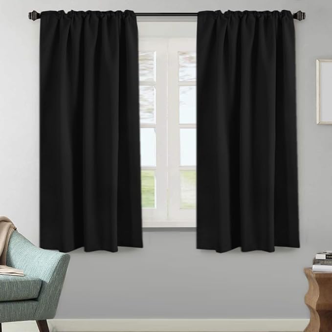H.VERSAILTEX Blackout Curtains Thermal Insulated Window Treatment Panels Room Darkening Blackout Drapes for Living Room Back Tab/Rod Pocket Bedroom Draperies, 52 x 63 Inch, Black, 2 Panels