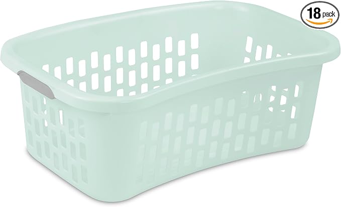 Sterilite 18 Pack HipHold Laundry Basket, Plastic Rectangle Clothes Hamper with Comfort Grip Handles & Reinforced Rim, 1.5 Bushel Capacity, Mint