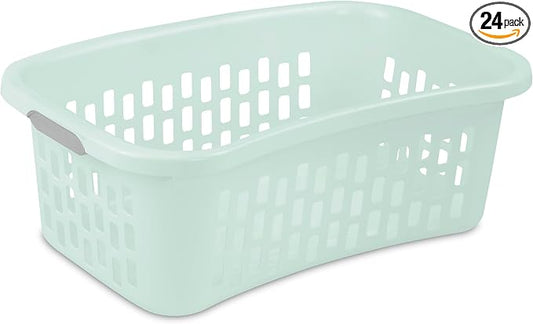 Sterilite 24 Pack HipHold Laundry Basket, Plastic Rectangle Clothes Hamper with Comfort Grip Handles & Reinforced Rim, 1.5 Bushel Capacity, Mint
