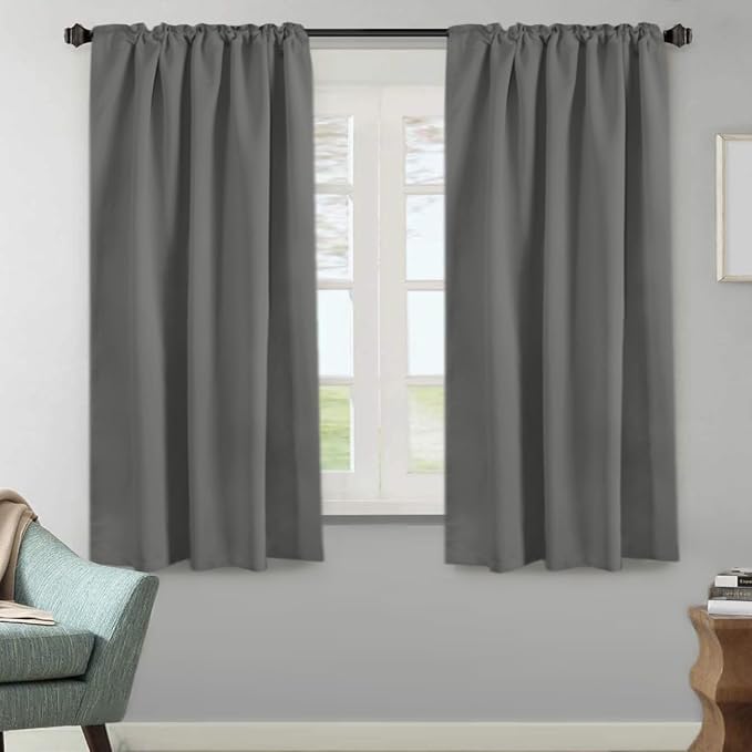 H.VERSAILTEX Blackout Curtains Thermal Insulated Window Treatment Panels Room Darkening Blackout Drapes for Living Room Back Tab/Rod Pocket Bedroom Draperies, 52 x 63 Inch, Bluish Gray, 2 Panels