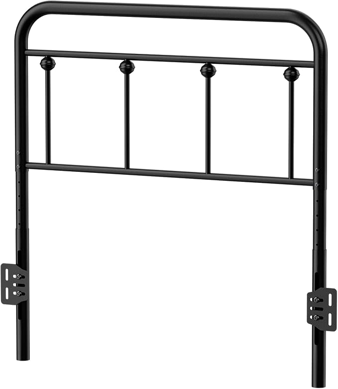 Victorian Metal Twin/Twin XL Headboard, Adjustable Height, Black | Sturdy Steel Twin Size Head Board Only, Bed Frame Brackets Adapter, Farmhouse Vintage Style, Easy Assembly