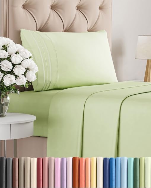 Twin Size 3 Piece Sheet Set - Comfy Breathable & Cooling - Light Sage Green | Hotel Luxury Bed Sheets for Women & Men, Deep Pockets, Easy-Fit, Extra Soft and Wrinkle Free Sheets, Oeko-Tex Bed Sheet Set