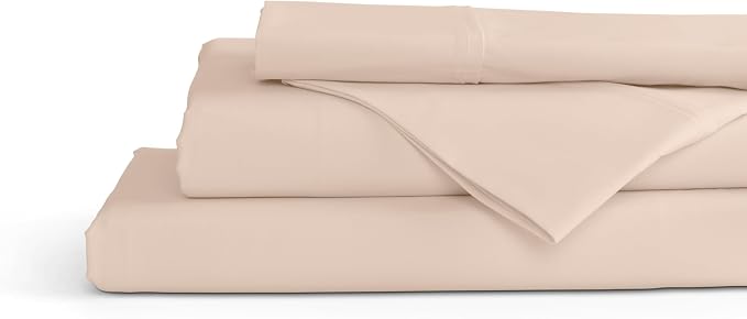 Linen Home 100% Cotton Percale Sheets Twin Size, Sand Shell, Deep Pocket, 3 Pieces Set- 1 Flat, 1 Fitted and 1 Pillowcase, Crisp Cool and Strong Long Staple Bed Linen