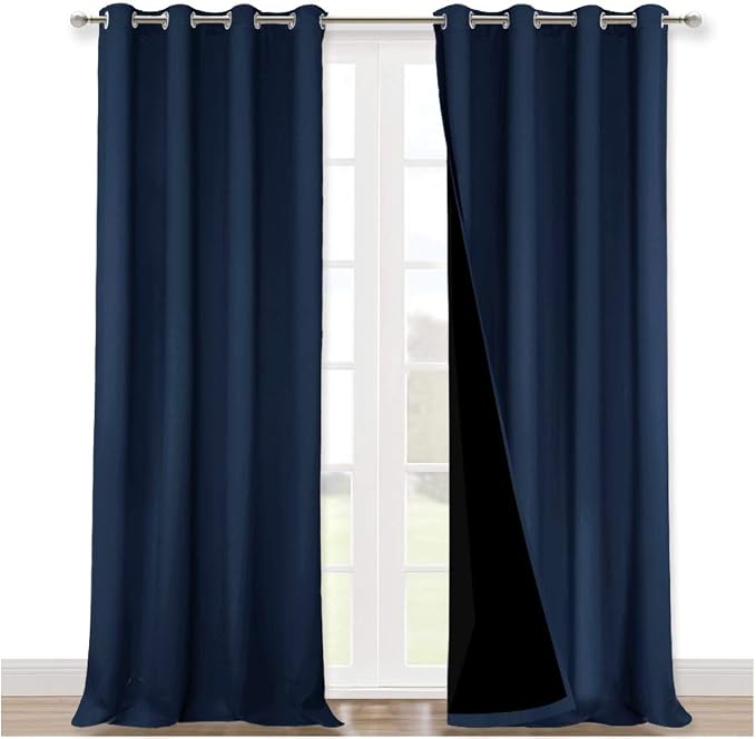 NICETOWN 100% Blackout Blinds, Set of 2, 46" x 102", Navy, Laundry Room Decor Window Treatment Curtains for Large Patio Sliding Door, Thermal Insulated Curtains for Bedroom